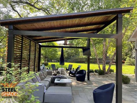 Covered Patio Design, Outdoor Covered Patio, Steel Pergola, Modern Pergola, Casa Country, Backyard Pavilion, Patio Shade, Backyard Pergola, Pergola With Roof