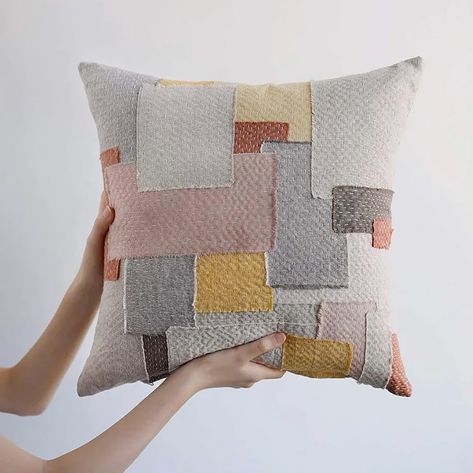 Patchwork Aesthetic, How To Patch Jeans, Patchwork Decor, Patch Pillow, Craft From Waste Material, Mollie Makes, Blue Couches, Patchwork Cushion, Visible Mending