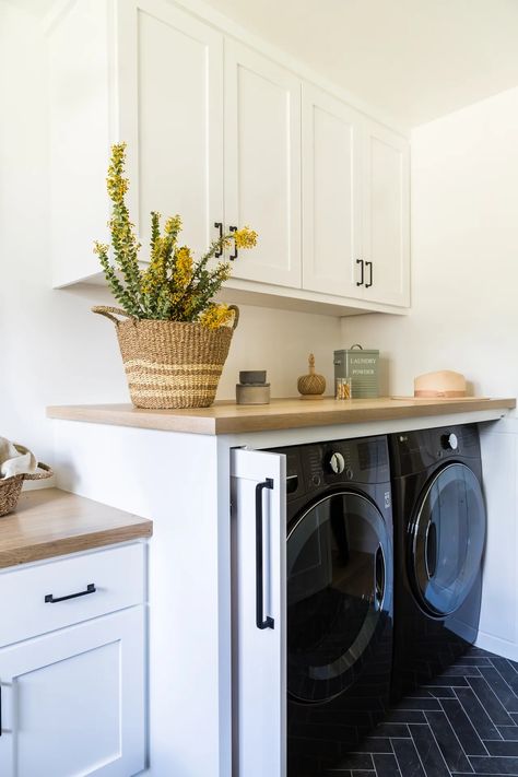 10 hidden laundry cabinet ideas that hide away the clutter | Laundry Cabinet Ideas, Hidden Laundry Rooms, Laundry In Kitchen, Laundry Bathroom Combo, Small Laundry Room Ideas, Laundry Cabinet, Hidden Laundry, Laundry Room Ideas Small Space, Pantry Laundry Room