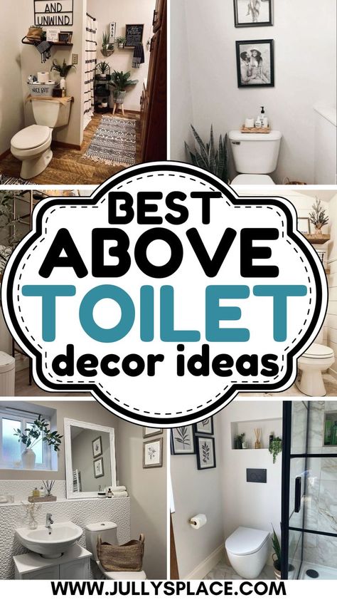 above toilet decor, above toilet ideas, bathroom ideas, bathroom decor What To Put Over Toilet Small Bathrooms, Decorating A Half Bathroom, Bathroom Organization Toilet, Small Bathroom And Toilet Ideas, Mirror Over Toilet, Artwork Above Toilet, Over The Toilet Ideas, Toilet Paper Display, Plants In The Bathroom Ideas