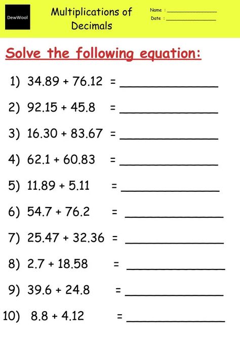 Decimal Fractions Worksheets, Decimal Subtraction Worksheet, Decimal Addition Worksheets, Adding Decimals Worksheet, Decimal Worksheets For 4th Grade, Decimal Worksheets 5th Grades, Decimal Numbers Worksheet, Decimals 5th Grade Math, Decimal Addition And Subtraction