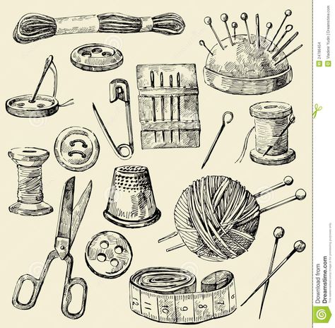 Sewing Tattoos, Thread Needle, Sewing Equipment, Object Drawing, Reverse Applique, Drawn Thread, Yarn Knitting, Couture Vintage, Sewing Art