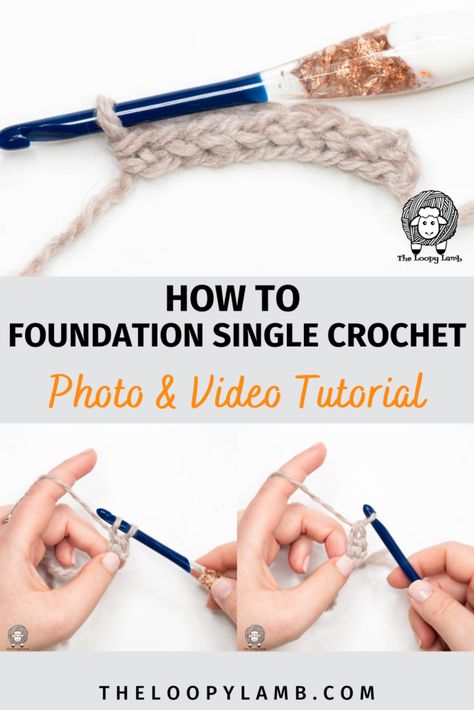 Single Foundation Crochet, Foundation Single Crochet How To, Single Crochet Foundation Stitch, Foundation Crochet Chain, Crochet First Row, How To Single Stitch Crochet, Chainless Foundation Single Crochet, Foundation Chain Single Crochet, Foundation Single Crochet Tutorial