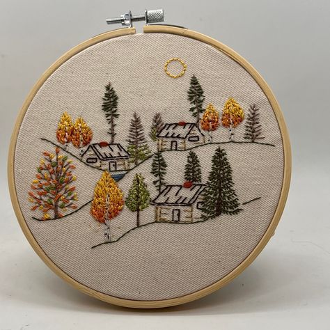 Cabin Embroidery, Autumn Cabin, Autumn Woods, Beginner Embroidery Kit, Lazy Daisy Stitch, Diy Embroidery Kit, Hand Embroidery Kit, Needle Point, Hand Embroidery Design Patterns