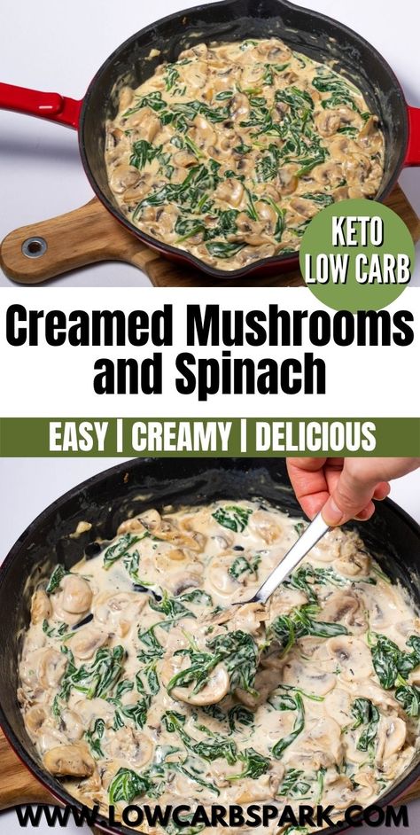 Healthy Creamed Spinach, Easy Creamed Spinach, Spinach Cream Sauce, Creamy Spinach Sauce, Easy Mushroom Recipes, Low Carb Side Dish, Creamed Spinach Recipe, Low Carb Side, Spinach Sauce