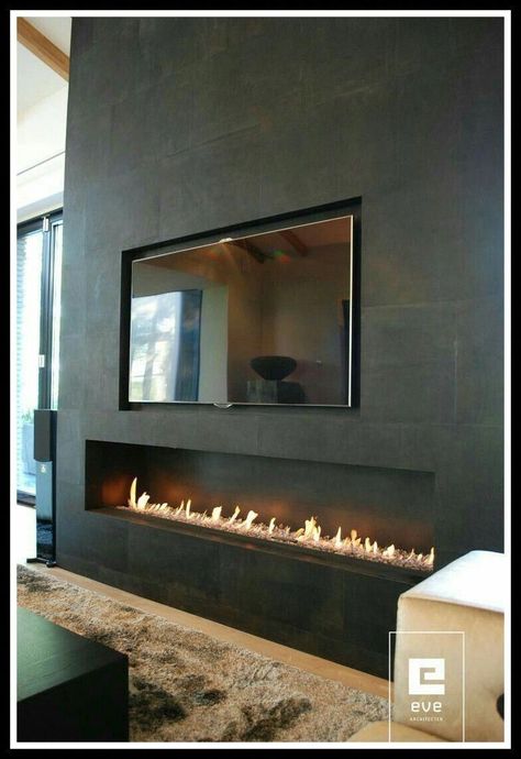 Tv And Electric Fireplace Wall Ideas, Modern Fireplace Ideas With Tv, Recessed Tv, Tv Camino, Contemporary Fireplace Decor, Tv A Muro, Design Camino, Contemporary Fireplace Designs, Modern Electric Fireplace