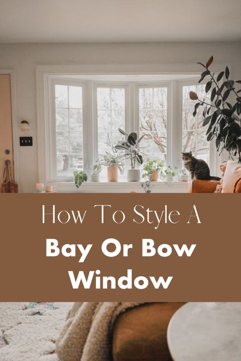 Bay Window Sill Decorating Ideas, Bay Window Front Room, Curtains With Window Seat, Painted Bay Windows Interior, Modern Farmhouse Bay Window, Bench In Front Of Bay Window, How To Style Bay Window Living Room, Half Bay Window Curtains, Styling A Bay Window