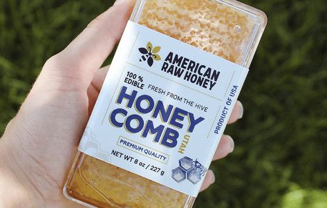 Honeycomb Packaging, Honeycomb Raw, Selling Honey, Honey Ideas, Honey Food, Packaging Design Beauty, Honey Products, Honey Bottles, Honey Packaging