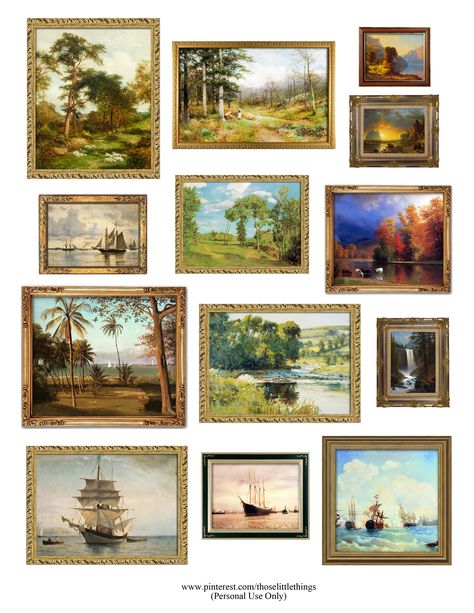 Printable Dollhouse Miniatures, Vintage Landscape Paintings, Mini Books Diy, Printable Dollhouse, Collage Creator, Dollhouse Printables, Diy Doll Miniatures, Mini Doll House, Miniature Printables