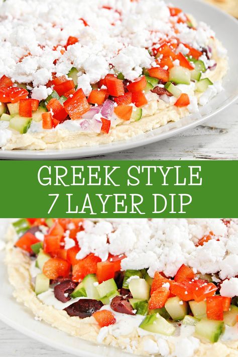 Greek 7 Layer Dip, Buffalo Chicken Dip Oven, Greek Layer Dip, Mediterranean Dip, 7 Layer Dip Recipe, Greek Dip, 7 Layer Dip, Greek Appetizers, Mediterranean Flavors