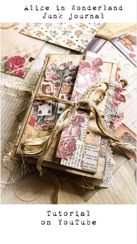 Junk journal - handmade journal Junk Journal Alice In Wonderland, Alice In Wonderland Journal Pages, Junk Journal Tutorial, Junk Journal Covers, Handmade Journals Diy, Journal Collection, Altered Book Journal, Diy Journal Books, Junk Journal Ephemera