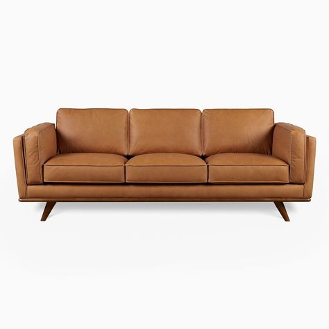 Zander Leather Sofa (In-Stock & Ready to Ship) | West Elm Big Families, Wooden Trim, West Elm Kids, Stylish Curtains, Mid Century Sofa, Tufted Sofa, Leather Pillow, Leather Couch, Curved Sofa