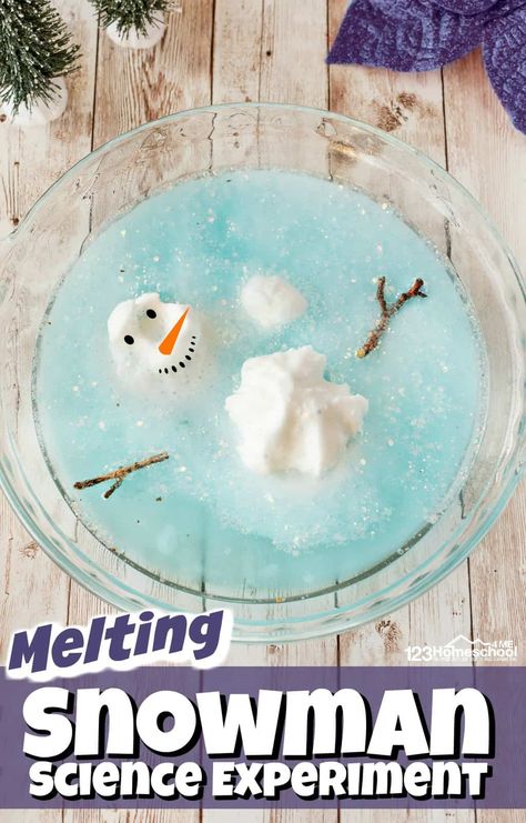 Winter Science Projects, Snowman Crafts Preschool, Winter Stem Activities, Winter Science Activities, Christmas Science Experiments, Winter Science Experiments, Winter Math Activities, Melting Snowman, Winter Science