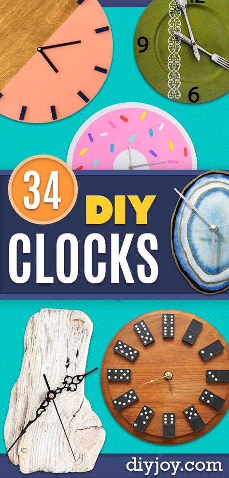 DIY Clocks - Easy and Cheap Home Decor Ideas and Crafts for Wall Clock - Cool Bedroom and Living Room Decor, Farmhouse and Modern #diy #clocks #roomdecor #diydecor #homedecor Clocks Diy Crafts, Diy Wall Clock Ideas, Homemade Clocks, Wall Clock Design Ideas, Diy Clocks, Living Room Decor Farmhouse, Cheap Home Decor Ideas, Wall Clock Kits, Carton Diy