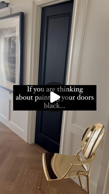 The Beverly Casa on Instagram: "Having lived in several houses with black doors we can promise they aren’t too bold, they’re a sharp looking neutral that lend sophistication to a variety of paint schemes and decorating styles.  A lot of people are nervous about painting doors black thinking it will be “too much” or believing that’s only a modern look. We think black doors can look really classic. Also, having touches of black throughout the house helps tie things together. Ours are all #Sherwin-Williams #TricornBlack in satin finish. Tell us, which door in your house would you paint first? 🚪 🎨  .⁣ .⁣ .⁣ .⁣ .⁣ #blackpaint #homedecor #neutraldecor #paintcolors #trimcolor #interior #blackpaintcolor #homedesign #interiordesign #paintpalette #interiors" Black Interior Doors With Beige Walls, Grey Wall Black Door, Beige Walls With Black Doors, Black Doors In Hallway, White Walls With Black Doors, Best Black Paint For Interior Doors, Black Door And Trim, White Hallway Black Doors, Houses With Black Doors