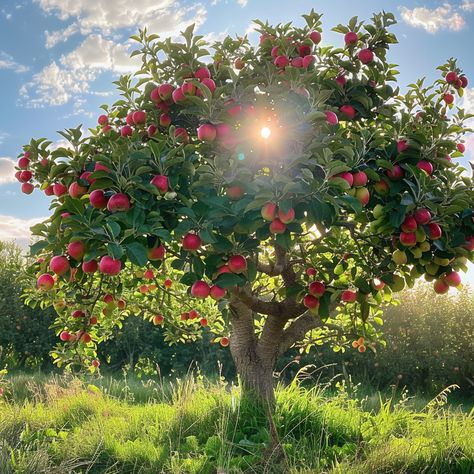 “An Apple Tree is a deciduous tree known for its delicious, crisp apples and its charming presence in gardens. These majestic trees provide shade and beauty, with blossoms in the spring and fruit in the late summer to fall. Planting an apple tree not only enhances your garden's aesthetic but also offers the rewarding experience of harvesting your own fruit for years to come. 🌳🍎” Fruit Tree Reference, Fruit Trees Photography, Fruit Trees Backyard Aesthetic, Nature Plants Aesthetic, Aesthetic Fruit Trees, Fruit Tree Forest, Apple Trees Aesthetic, Apple Trees Backyard, Spring Trees Aesthetic