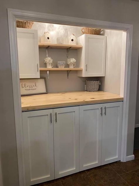 Hidden Laundry Rooms, Laundry In Kitchen, Laundry Closet Makeover, Laundy Room, Small Laundry Room Makeover, Dream Laundry Room, Laundry Room Closet, Laundry Room Doors, Laundry Room Layouts