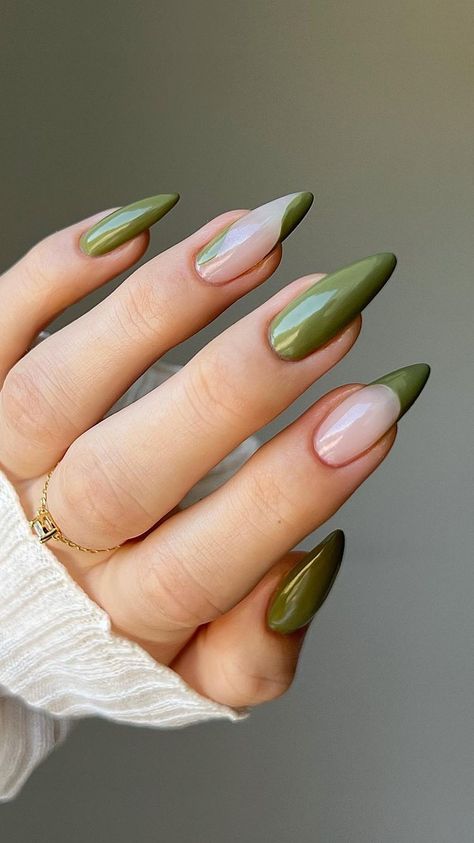 15 Olive Green Nail Ideas That Prove It's the Perfect Unexpected Neutral Swirl Nail, Olive Nails, Long Almond, Nagellack Trends, September Nails, Fall Nail Trends, Green Nail Designs, Nagel Tips, Easy Nails