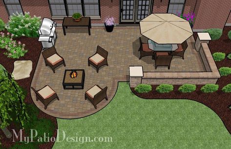 01. Patio Designs for Straight Houses – Page 2 – MyPatioDesign.com Patio And Fire Pit, Diy Patio Ideas, Unique Patios, Small Pergola, Pergola Diy, Patio Plans, Patio Layout, Patio Pavers Design, Concrete Patios