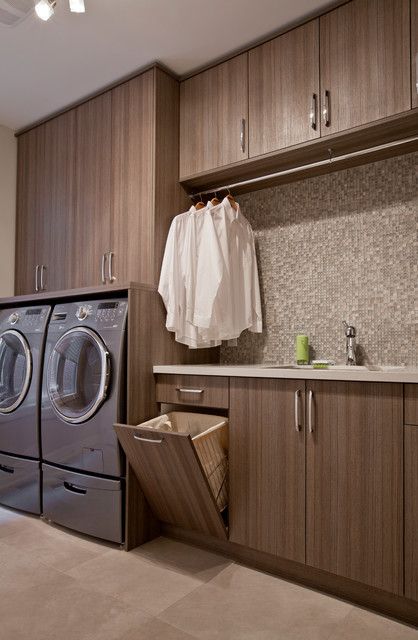 Basement Laundry Room Ideas, Laundry/mudroom Ideas, Contemporary Laundry Room, Basement Laundry Room, Basement Laundry, Laundry Design, Laundry Room Ideas, Modern Laundry Rooms, Laundry Room Remodel