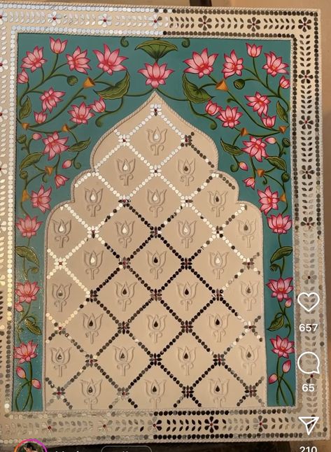 Jarokha Design Painting, Mandir Wall Art, Mandir Wall Decor, Jharoka Lippan Art, Jarokha Design Diy, Mandir Painting Ideas, Mandir Wall Painting, Jharoka Wall Decor, Jharoka Painting