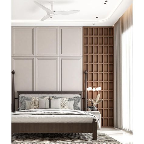 Anand_raval_design | “ The color in the bedroom can convey atmosphere and mood. “ Upcoming project #udaipur Design by : @the_anand_rawal @_hemil_dodiya_… | Instagram Luxury Bedroom Master Panelling, Projection Wall Design, Bedroom Bed Back Wall Design, Bedroom Modern Classic Interior Design, Headboard Bed Design, Bed Back Designs, Bed Back Paneling Design, Girl Bedroom Interior Design, Villa Bedroom Design