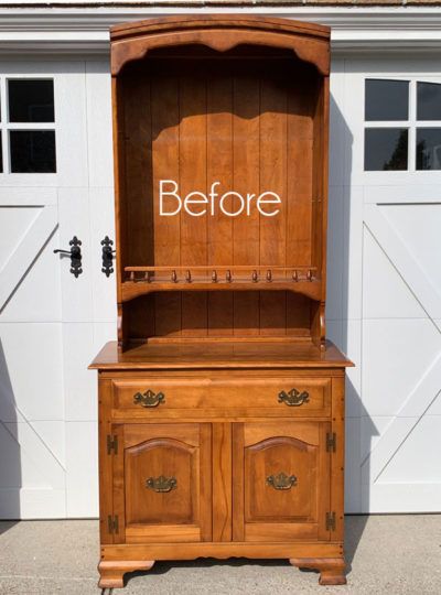 Painted Ethan Allen Furniture, Painted Hutches Ideas, Ethan Allen Furniture Makeover, Black Farmhouse Furniture, Black Hutch Farmhouse, Kitchen Hutch Ideas Farmhouse Style, Painting Hutch Ideas, Antique Hutch Decorating Ideas, Refinished Hutch Ideas