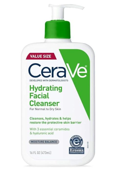 Hydrating Face Wash with Hyaluronic Acid, Ceramides & Glycerin. Ideal for dry, sensitive skin, it cleanses without stripping moisture. Non-foaming, fragrance-free, and National Eczema Association certified. Suitable for daily use on face and body. Developed with dermatologists. #CeraVe #HydratingCleanser #affiliateprogram #amazonaffiliateprogram Face Wash For Dry Skin, Cerave Hydrating Facial Cleanser, Facial Cleansing Routine, Cerave Cleanser, Hydrating Facial Cleanser, Hydrating Face Wash, Diy Makeup Remover, Gentle Face Cleanser, Best Facial Cleanser