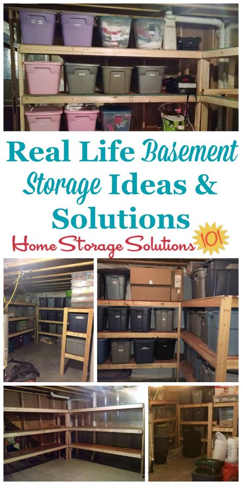 Real life basement storage ideas and solutions {featured on Home Storage Solutions 101} #BasementStorage #StorageSolutions #BasementOrganization Basement Storage Cabinets, Unfinished Basement Storage, Basement Storage Ideas, Gray Basement, Basement Organization, Basement Laundry, Man Cave Basement, Basement Storage, Small Basements