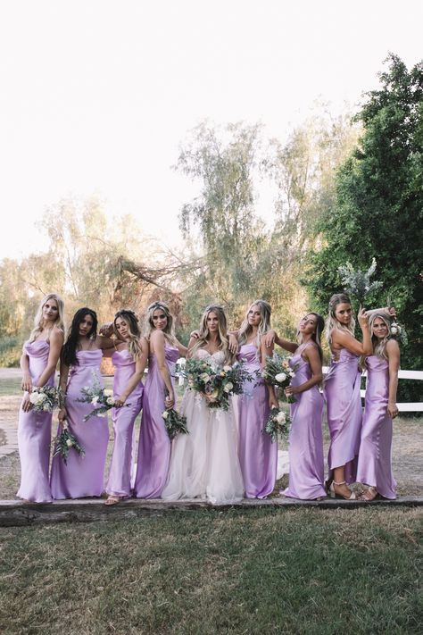 Subtle Tangled Themed Wedding, Tangled Bridesmaid Dresses, Tangled Wedding Bridesmaid Dresses, Lilac And Light Pink Wedding, Lavender And Gray Wedding Decorations, Fairy Tale Bridesmaid Dress, Fairy Garden Wedding Ideas Bridesmaid Dresses, Lavendar Wedding Aesthetic, Light Purple Wedding Theme Decor