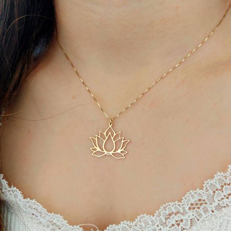 "14k Solid Gold Lotus 💮 Flower Necklace 💮 Yoga Necklace" Lotus Flower Necklace, Yoga Necklace, Lotus Jewelry, Lotus Necklace, Lotus Pendant, Gold Lotus, Gold Chain Design, Jewelry Flower, Silver Jewelry Design