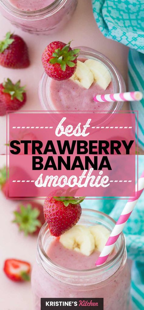 How to make a healthy strawberry banana smoothie, with or without yogurt! This easy smoothie recipe needs just 3 simple ingredients. A refreshing snack or healthy breakfast! #smoothies #strawberry #banana Fresco, Essen, Granitas, Best Strawberry Banana Smoothie, Strawberry Banana Smoothie Healthy, Frozen Fruit Smoothie, Strawberry Banana Smoothie Recipes, Smoothies Vegan, Blender Smoothie