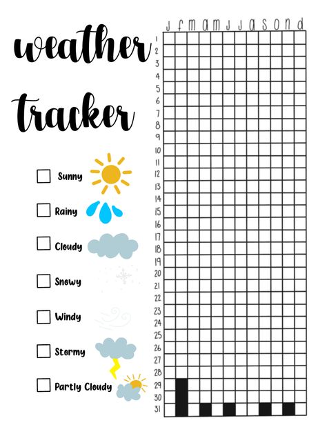 Weather Tracker Ideas, Weather Tracker Printable, Weather Template, Diary Tracker, Bullet Journal Topics, Yearly Tracker, 2025 Journal, Bullet Journal Tracking, Bullet Journal Layout Templates