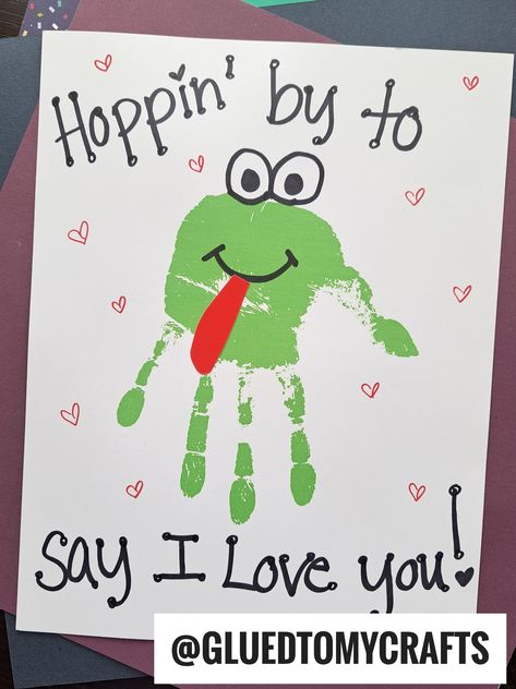 Handprint Art For Preschoolers, Kids Handprint Valentine Crafts, Hand Print Craft Ideas, Handprint Frog Craft, Kindergarten Handprint Art, Frog Handprint Art, Daycare Handprint Crafts, Letter H Painting Ideas, F Handprint Craft