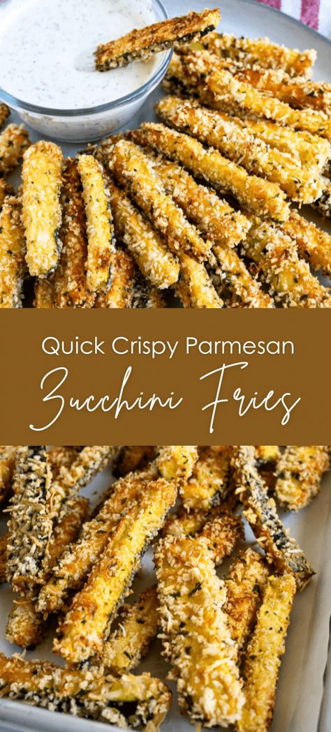 Quick Crispy Parmesan Zucchini Fries Zucchini Sides, April Dinners, Baked Okra, Cauliflower Breadsticks, Fries Recipes, Parmesan Zucchini Fries, Veggie Dinners, Zucchini Side Dishes, Zucchini Sticks