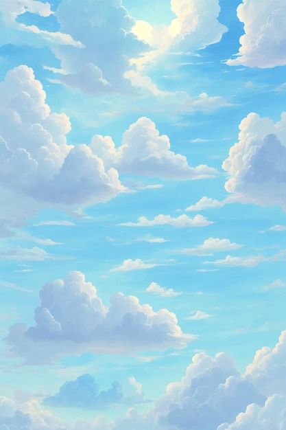 Blue Sky With Clouds, Blue Sky Wallpaper, Drawing Blue, Sky With Clouds, Cloud Illustration, Sky Digital, Sky Art Painting, Stars Galaxy, Sky Anime