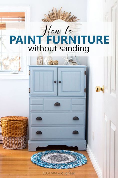 This tutorial on how to paint a dresser without sanding will make you want to upcycle all your furniture. The DIY chalk-style paint tall dresser makeover would be perfect for a coastal style cottage, boy's room or nursery. #diy #furnituremakeover #chalkpaint #thriftstore #furniture #paintedfurniture #furnituremakeoverideas Tall Dresser Makeover, Remodeling Furniture, Paint Furniture Without Sanding, Paint A Dresser, Diy Furniture Makeover Ideas, Repainting Furniture, Paint Dresser, Chic Dresser, Painting Wood Furniture