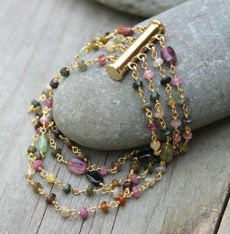 Tourmaline Bracelet, Multi Strand Bracelet, Homemade Jewelry, Layered Bracelets, Strand Bracelet, Diy Schmuck, Bijoux Diy, Jewelry Patterns, Jewelry Projects