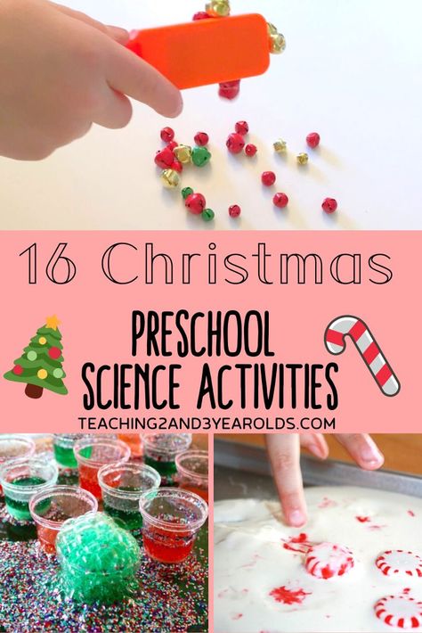 Looking for Christmas science activities that engage preschoolers? Here are 16 fun ideas to try during the month of December! #Christmas #science #holidays #activities #preschool #experiments #age3 #age4 #teaching2and3yearolds Science Activities For Preschool, Christmas Science Activities, Christmas Science Experiments, Preschool Christmas Activities, Christmas Preschool, Christmas Science, December Activities, Preschool Science Activities, Christmas Stem