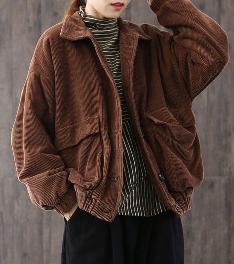 #outfits#trending#menoutfit#womenoutfit#newfashion#winterclothes#clothes#dresses#jeans#pants Courdory Jacket Outfit, Earthy Clothing Style, Corduroy Sweater, Earth Tone Clothes, Streetwear Ideas, Loose Coat, Corduroy Coat, Look Plus Size, Cozy Coats