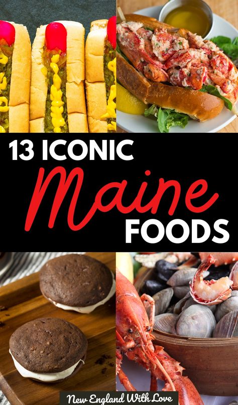 Some of these popular Maine foods are commonly known, like lobstah and blueberries, but others may not be if you’re not a Mainer! These are some of the most famous and interesting Maine foods you need to try during your next visit to the Pine Tree State! New England Cooking, Maine Food Traditional, Maine Recipes Comfort Foods, Maine Appetizers, Maine Blueberry Recipes, Needhams Recipe Maine, Portland Maine Food, Maine Food Recipes, Maine Themed Party