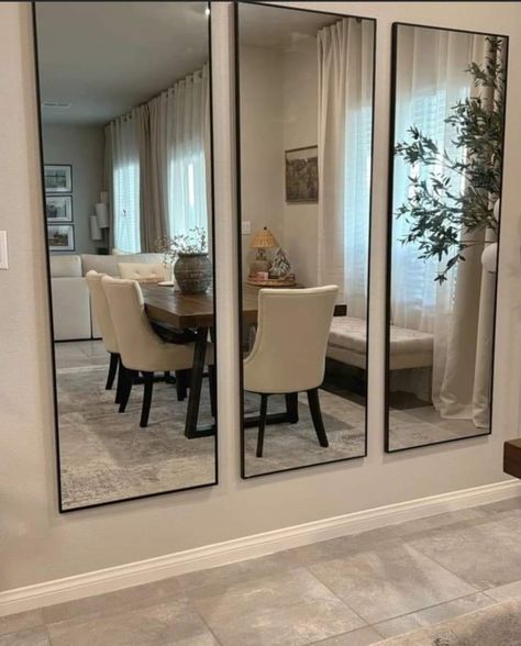 Dinning Room Mirror Ideas Wall, Mirror Tv Wall, Decorating Mirrors, Mirror Dining Room, House Tips, Apartment Living Room Design, Dream Apartment Decor, Side Board, Home Entrance Decor