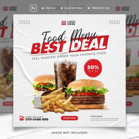 Discount Sale Design, Party Design Poster, Food Social Media, Food Discount, Food Promotion, Fast Food Menu, Food Banner, Food Advertising, Food Graphic Design