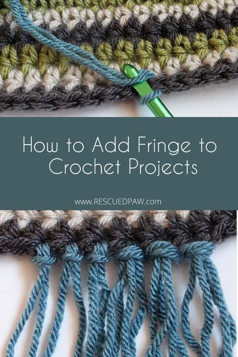 How to Add Fringe to Crochet Projects From Rescued Paw Designs #tutorial #diy #pattern #home Crochet Fringe, Manta Crochet, Crochet Afghans, Crochet Borders, Crochet Motifs, Crochet Instructions, Crochet Edging, Scarf Pattern, Loom Knitting