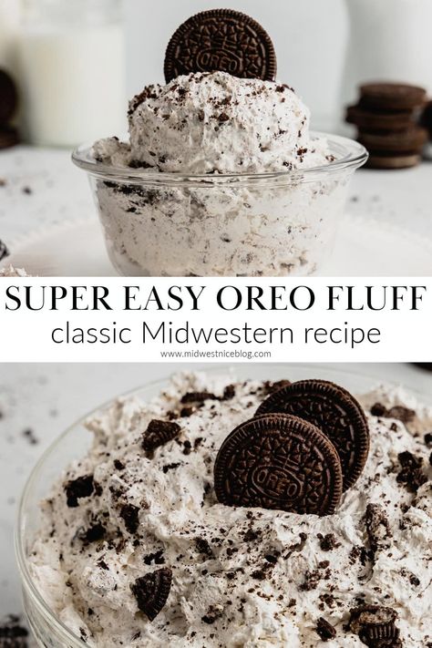 Oreo Cookie Fluff, Easy Oreo Fluff Dessert, No Bake Whipped Cream Dessert, Oreo Cheesecake Fluff, Oreo Fluff Pie, Oreo Yum Yum, Oreo Whip Cream Dessert, Cookie And Cream Recipes, Oreo Cream Dessert