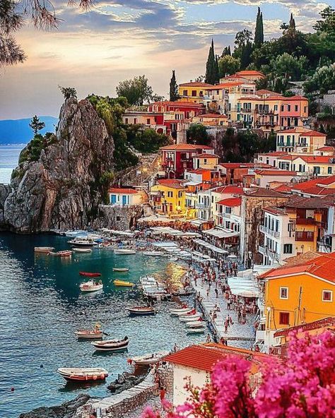 Seaside Gem: Parga, Greece's Picturesque Coastal Town Coastal Town Photography, Port City Aesthetic, Sea Town, Port Town, Beachy Nails, Coastal Village, Coastal City, Beach Towns, Point Perspective