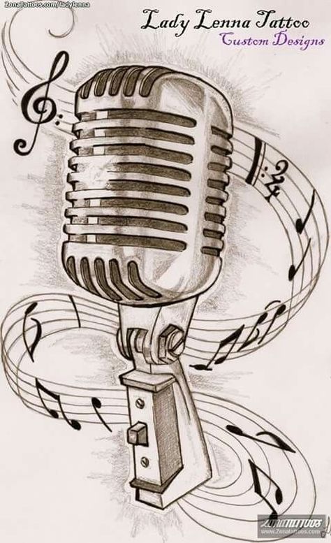 Mic Tattoo, Old Microphone, Microphone Tattoo, Music Notes Tattoo, Music Tattoo Designs, Note Tattoo, Music Drawings, Sketch Tattoo Design, Card Tattoo