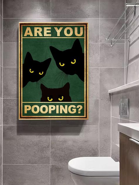 1pc Cat & Letter Graphic Unframed Painting, Vintage Chemical Fiber Waterproof Wall Art Painting For Bathroom Wall Decor | SHEIN USA Painting Bathroom Walls, Bathroom Art, Painting Bathroom, Bathroom Wall Decor, Bathroom Wall Art, Dream Decor, Dream House Decor, Black Cats, Print Poster