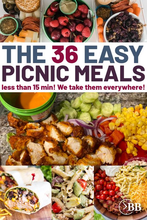 The easiest picnic meals ever. They're quick, easy and they taste amazing! Save yourself time and energy throwing together a simple dinner that everyone will LOVE. Picnic Meal Ideas, Food Ideas List, Eat In The Car, Tournament Food, Picnic Meals, Easy Vacation Meals, Busy Budgeter, Easy Picnic Food, Healthy Picnic