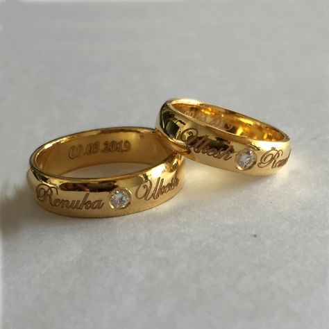 Custom Platinum Rings, Gold Rings, Name Engraved Platinum Rings & Diamond Rings Men's Rings Gold Indian, Wedding Ring With Name, Christian Wedding Rings, Gold Engagement Ring Designs, Indian Engagement Ring, Indian Wedding Rings, Couple Rings Gold, Model Wedding, Gold Stacking Rings Wedding